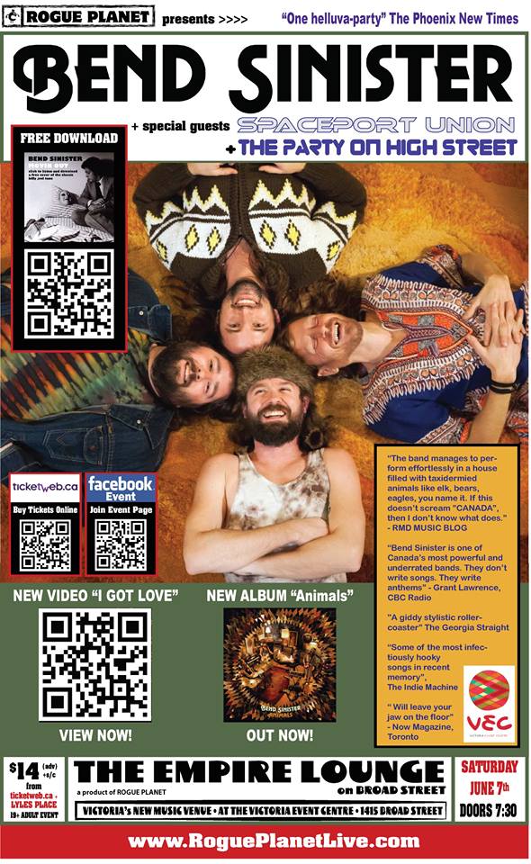 Best PARTY ever on a SATURDAY NIGHT!: Bend Sinister, Spaceport Union, The Party on High Street @ Victoria Event Centre Jun 7 2014 - May 6th @ Victoria Event Centre
