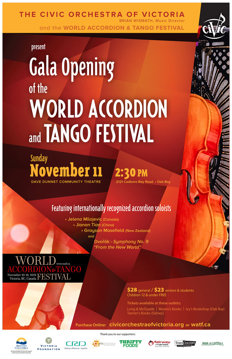 DANCE: Gala Opening of the World Accordion & Tango Festival: The Civic Orchestra of Victoria @ Dave Dunnet Theatre  Nov 11 2018 - May 1st @ Dave Dunnet Theatre 