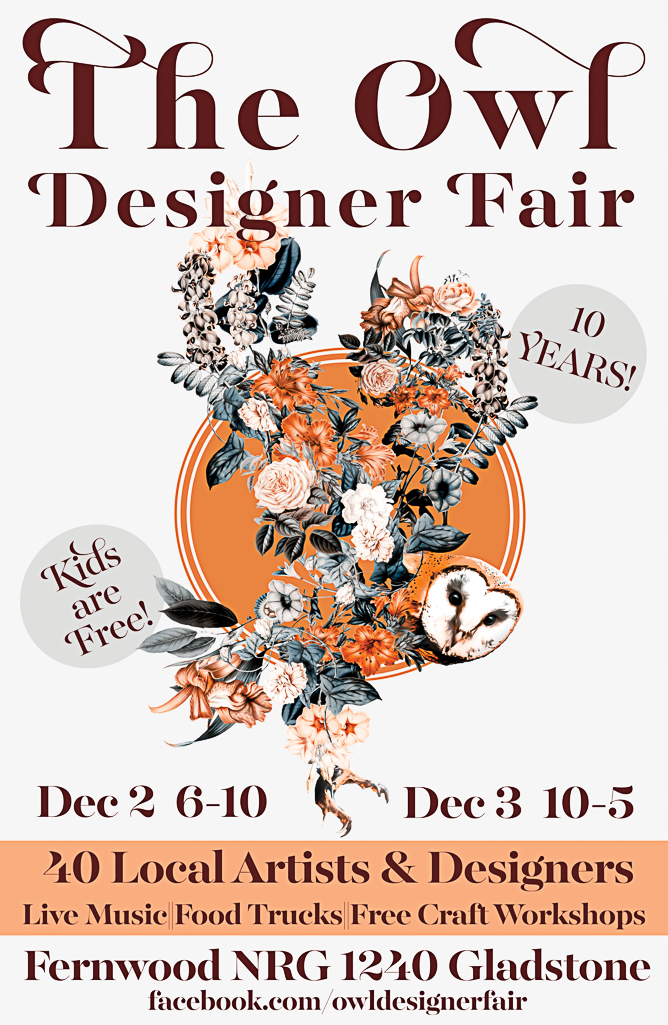 Owl Designer Fair: Marvin Thiele, Mark Ednie, Tree Top Trio, Annabelle McKenty, Jaya Bremer, Shauna Janz, Button & String, Katrina Kadoski @ Fernwood (NRG) Community Centre Dec 2 2016 - May 6th @ Fernwood (NRG) Community Centre