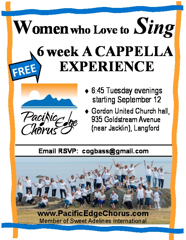 FREE 6 WEEK VOCAL WORKSHOP: PACIFIC EDGE CHORUS @ Gordon United Church Hall - Sep 12, 2017