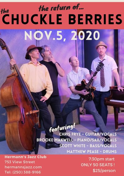 The Chuckle Berries - A Salute to Chuck Berry and The Roots of Rock & Roll @ Hermann's Jazz Club Nov 5 2020 - Jun 4th @ Hermann's Jazz Club