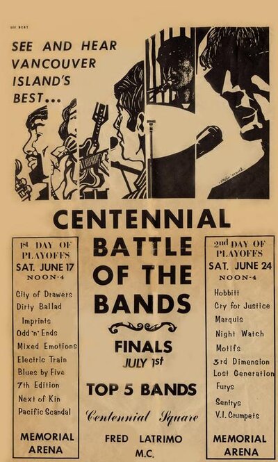 Centennial Battle of the Bands 2nd Playoff: Nightwatch Revue, The Furys, Hobbitt, Motifs, The Sentrys, Cry For Justice, Thyrd Dymension, VI Crumpets, The Marquis, Lost Generation @ Memorial Arena - Jun 24, 1967