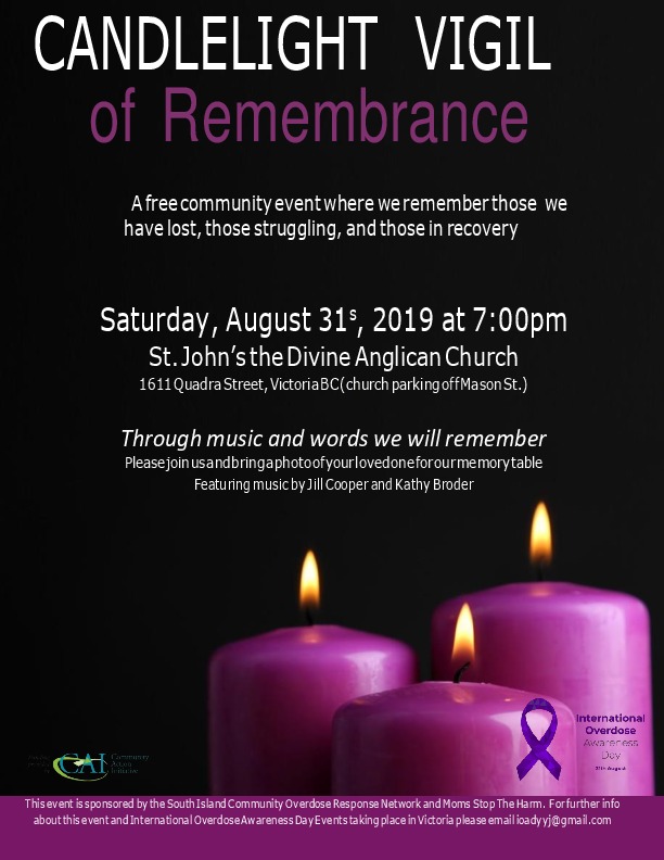 Overdose Awareness Day - Candelight Vigil: Jill Cooper, Kathy Broder @ St. John The Divine Aug 31 2019 - May 1st @ St. John The Divine