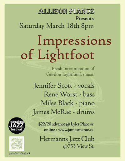 Impressions of Lightfoot: James McRae , Miles Black, Rene Worst, Jennifer Scott @ Hermann's Jazz Club Mar 18 2017 - May 14th @ Hermann's Jazz Club