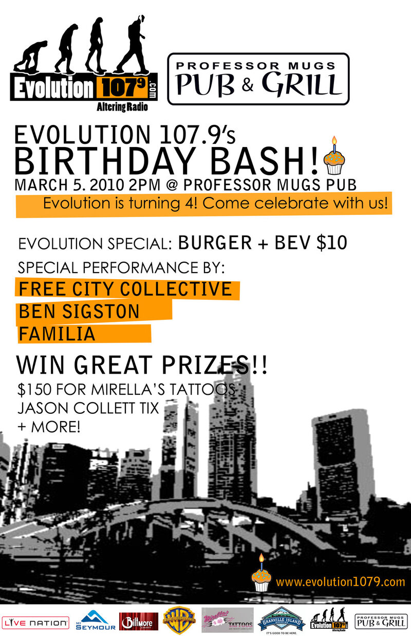 Evolution 107.9's 4th Birthday Bash: Ben Sigston, Familia @ Professor Mugs Pub & Grill - Mar 05, 2010