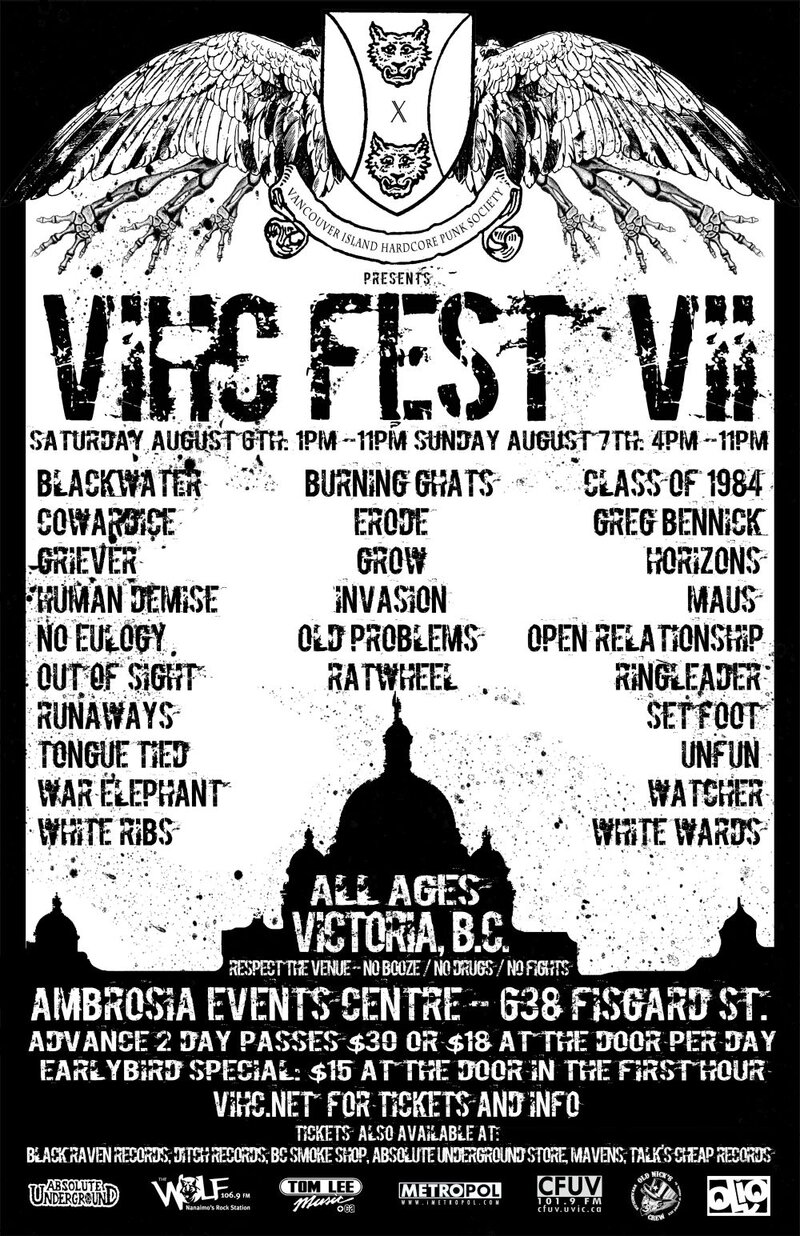 VIHC FEST 7!!!: Unfun, White Ribs, white wards, cowardice, OPEN RELATIONSHIP, Watcher, Class of 1984, & More @ Ambrosia Banquet & Events Aug 7 2011 - May 6th @ Ambrosia Banquet & Events