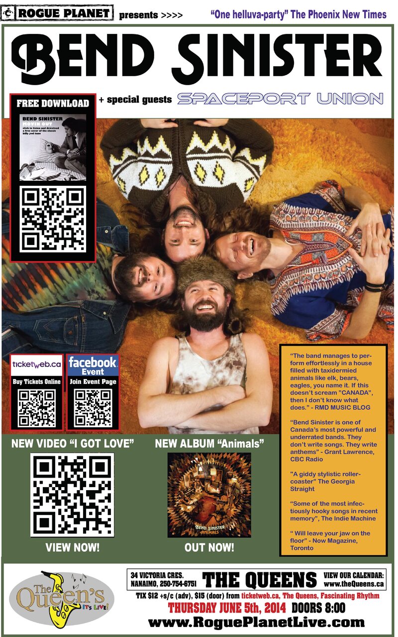 BEND SINISTER with SPACEPORT UNION: Bend Sinister, Spaceport Union @ The Queens Jun 5 2014 - May 6th @ The Queens