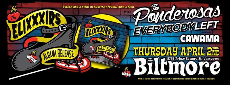 A Night of Surf, Ska-Punk, and Soul: The EliXXXirs, The Ponderosas, Everybody Left, Cawama @ The Biltmore Cabaret Apr 2 2015 - May 6th @ The Biltmore Cabaret