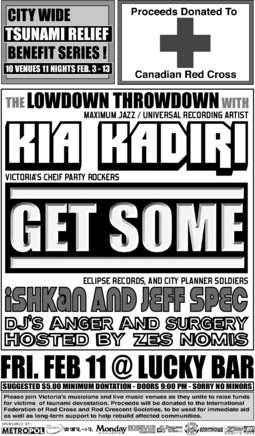 Tsunami relief night 8: Kia Kadiri, Get Some, Ishkan & Jeff Spec, DJs Surgery & Anger @ Lucky Bar - Feb 11, 2005
