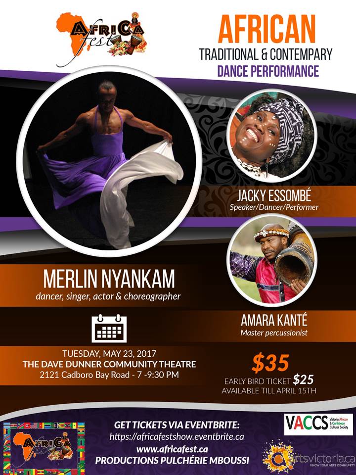 African Traditional & Contemporary Dance Performance: Merlin Nyankam Cameroonian from Paris, Salif Sanou, Amara Kanté, Fodé Soumah @ Dave Dunnet Theatre  - May 23, 2017