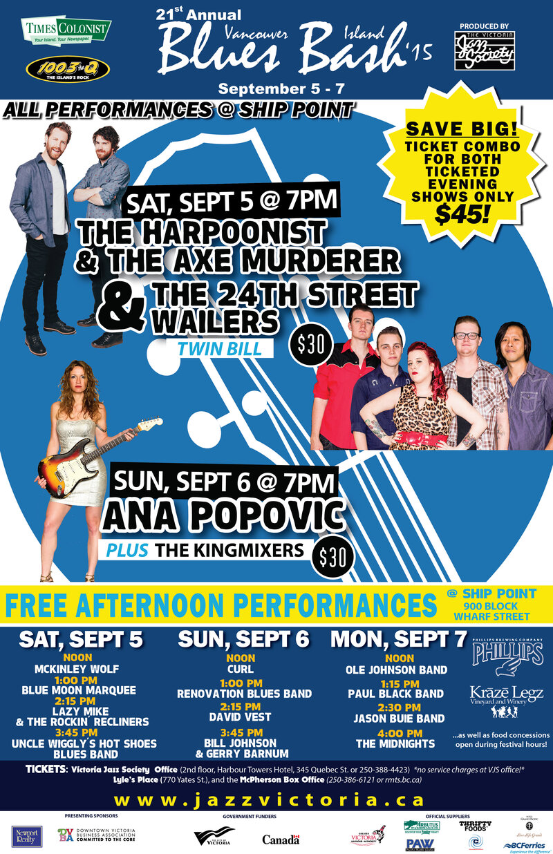 Free Performance Series: McKinley Wolf, , Lazy Mike & The Rockin’ Recliners, Uncle Wiggly’s Hot Shoes Blues Band @ Ship Point (Inner Harbour) - Sep 05, 2015