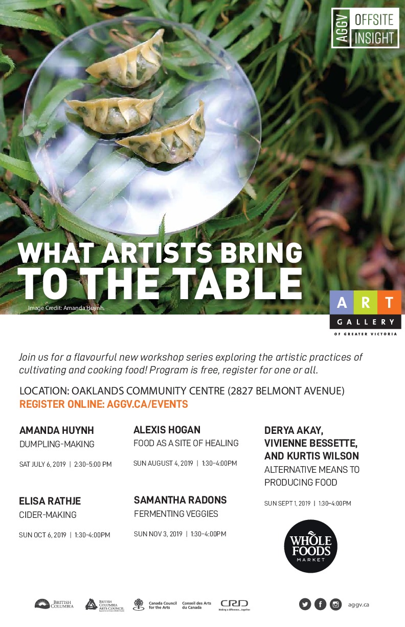 What Artists Bring to the Table: Derya Akay, Vivienne Bessette, Kurtis Wilson @ Oaklands Community Association Sep 1 2019 - May 6th @ Oaklands Community Association