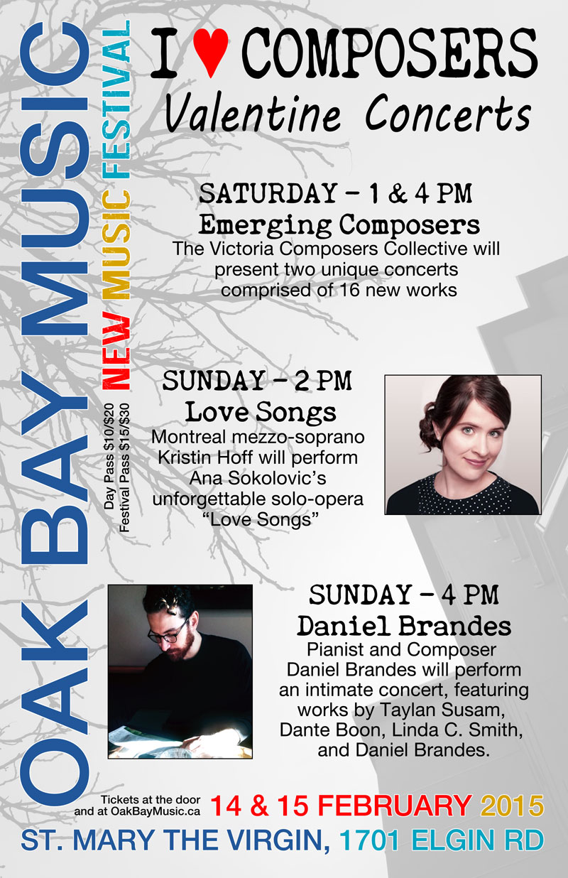 Daniel Brandes, Kristin Hoff , Victoria Composers Collective @ St. Mary's Anglican Church Feb 14 2015 - Jun 7th @ St. Mary's Anglican Church