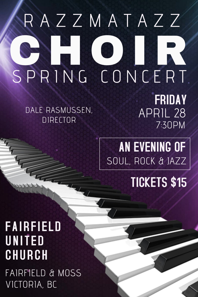 Spring Choral Jazz and Rock Concert: RazzmaTazz Rock and Jazz Choir @ Fairfield United Church Apr 28 2017 - May 6th @ Fairfield United Church