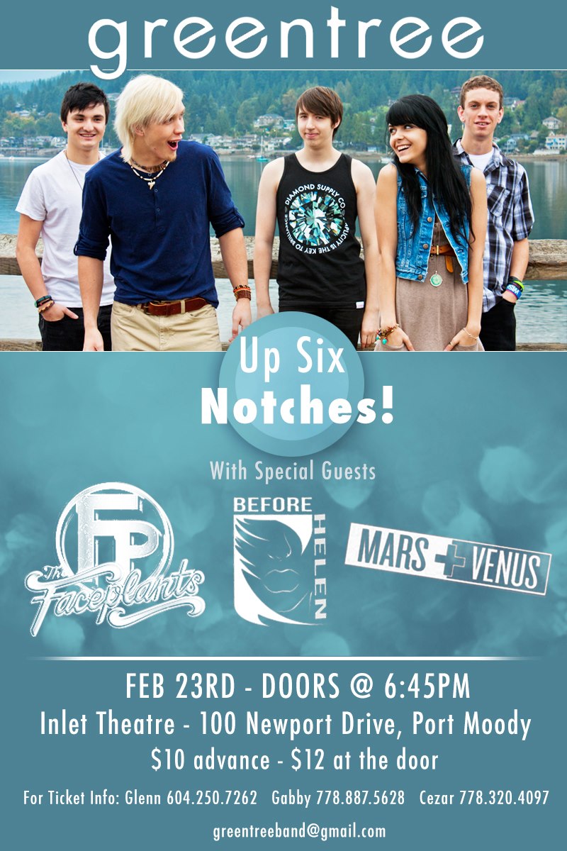 GreenTree, The Faceplants, Mars and Venus, Before Helen @ Inlet Theatre Feb 23 2013 - May 6th @ Inlet Theatre