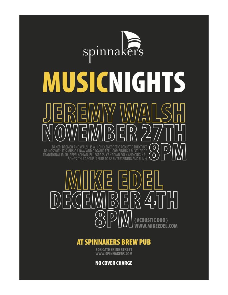 Jeremy Walsh @ Spinnakers Nov 27 2013 - May 7th @ Spinnakers
