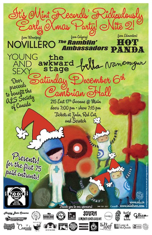 It's Mint's Ridiculously Early Xmas Party! Nite 2!: Novillero, The Ramblin' Ambassadors, Hot Panda, Young & Sexy, The Awkward Stage, Bella, Vancougar @ The Cambrian Hall Dec 6 2008 - Apr 30th @ The Cambrian Hall
