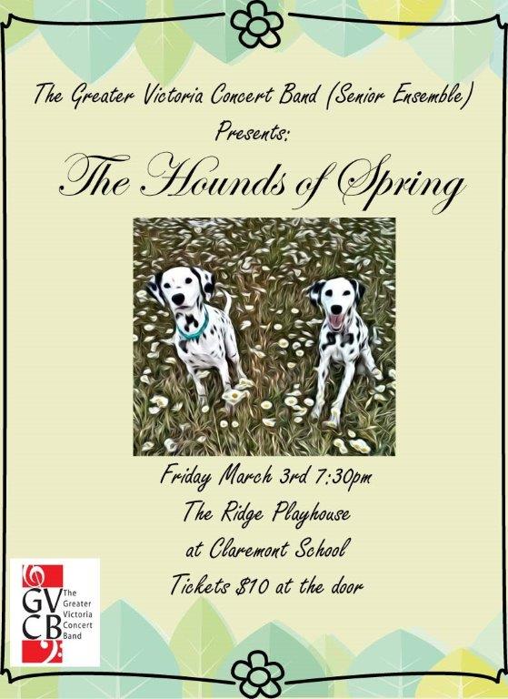 The Hounds of Spring: Greater Victoria Concert Band @ The Ridge Playhouse (Claremont Secondary) Mar 3 2017 - May 17th @ The Ridge Playhouse (Claremont Secondary)