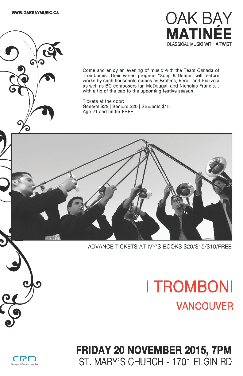 I Tromboni, NEAL BENNETT, Jim Tranquilla , Andrew Poirier, BARRINGTON VENABLES, Scott MacInnes @ St. Mary's Anglican Church Nov 20 2015 - May 8th @ St. Mary's Anglican Church