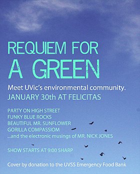 Requiem for a Green: The Party on High Street, the funky blue rocks, Beautiful Mr. Sunflower, Gorilla Compassion, Mr. Nick Jones @ Felicita's Pub Dec 31 1969 - May 7th @ Felicita's Pub