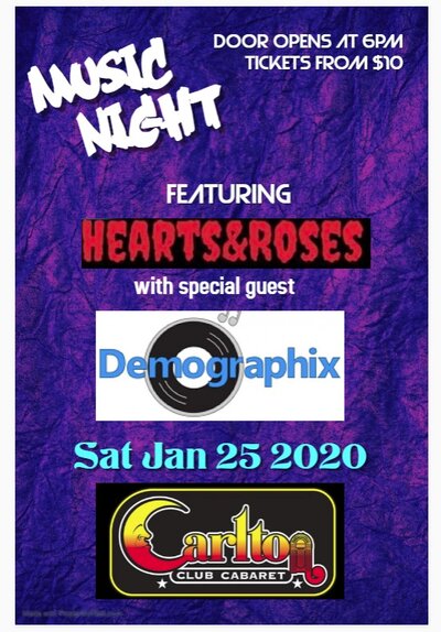 Rock and Roll Dance: Thorns and Roses Band, Demographix Band Victoria @ Carlton Club, The - Jan 25, 2020