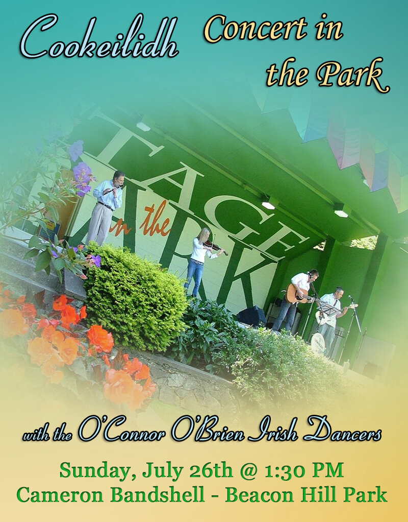 Cookeilidh, O'Connor O'Brien Irish Dancers @ Stage in the Park (Cameron Bandshell) Jul 26 2015 - Jun 4th @ Stage in the Park (Cameron Bandshell)