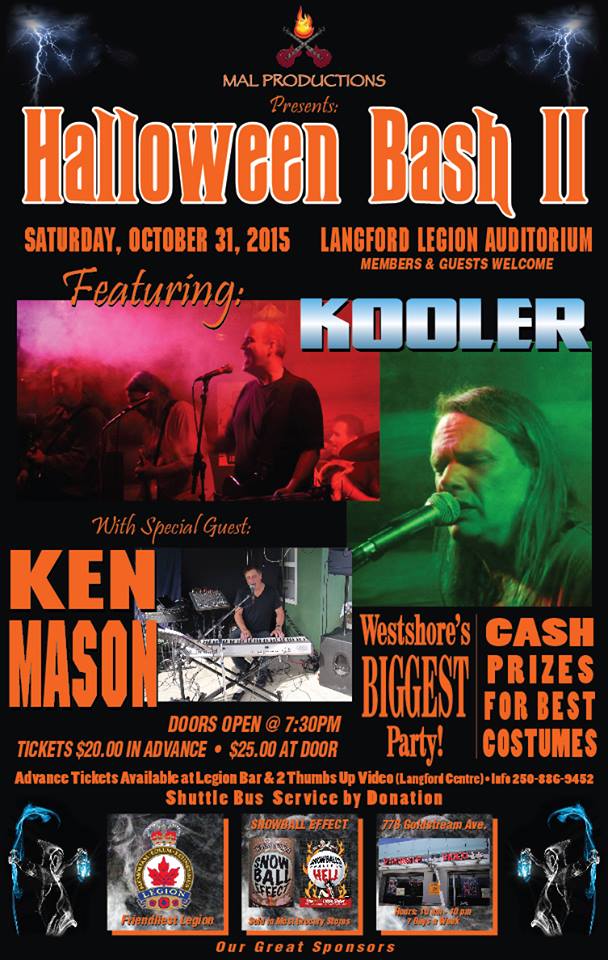 Halloween Bash: Ken Mason, Kooler @ Langford Legion (Prince Edward) - Oct 31, 2015