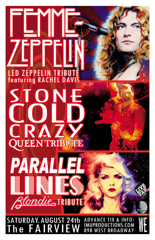 Celebrate the '70s with 3 stellar female-fronted tributes!: Femme Zeppelin, Stone Cold Crazy, Parallel Lines @ Fairview Pub - Aug 24, 2013
