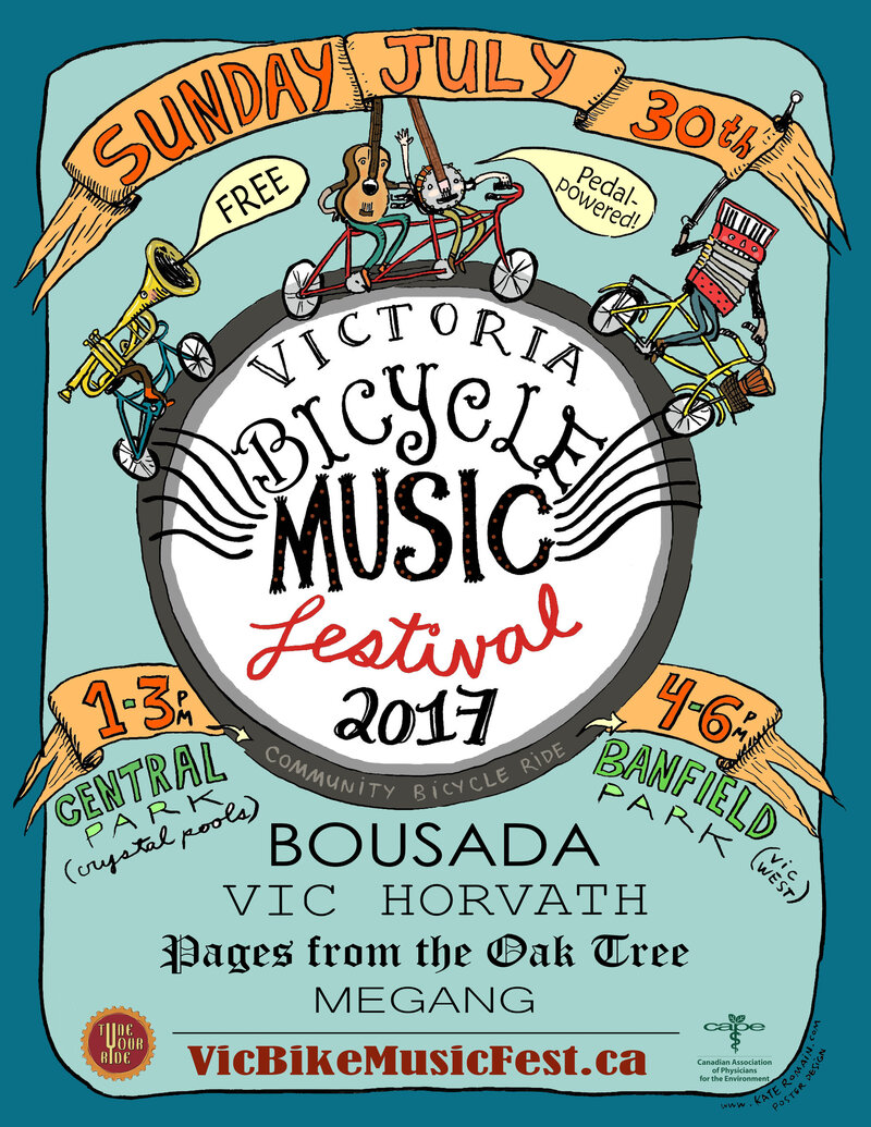 Victoria Bicycle Music Festival: BOUSADA, Vic Horvath, Pages From The Oak Tree, Megang @ Central Park (Crystal Pool) and Banfield Park (Vic West) - Jul 30, 2017
