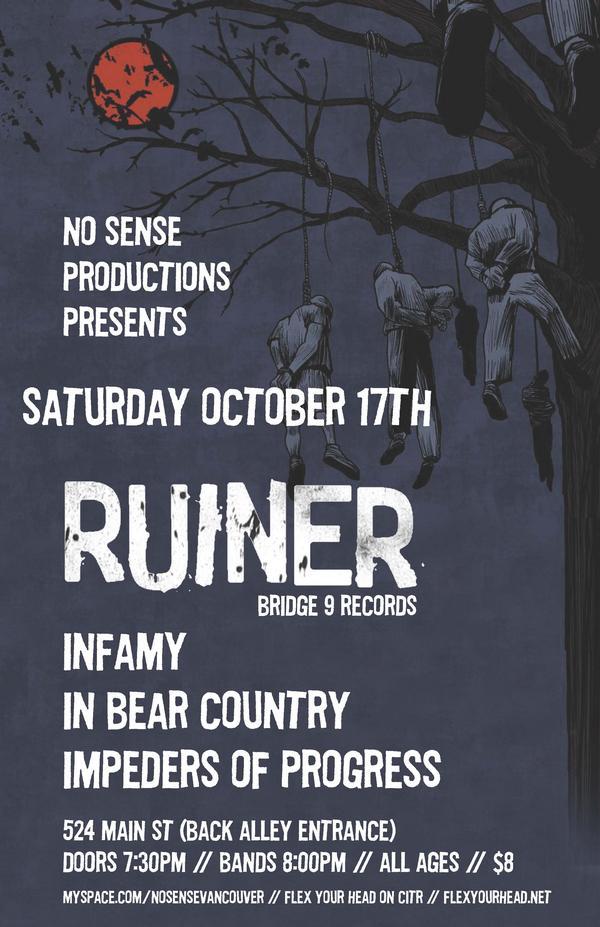 All Ages Hardcore/Punk Show!!!: Ruiner, Infamy, In Bear Country, IMPEDERS OF PROGRESS @ The APC Headquarters - Oct 17, 2009