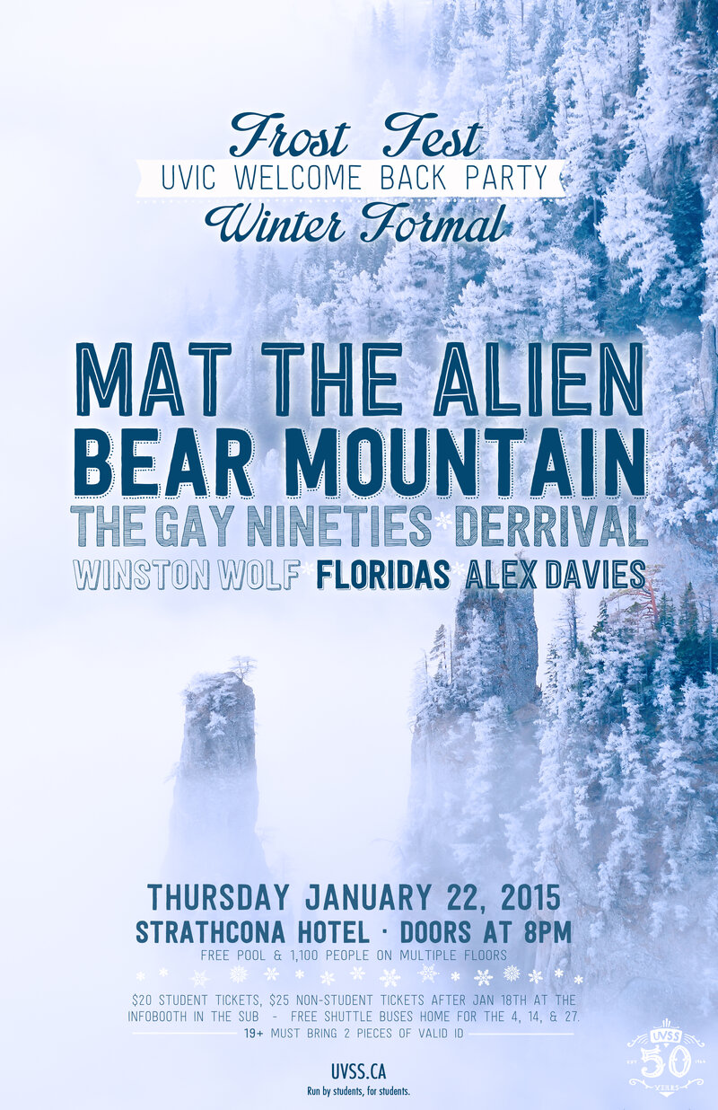 Frost Fest: Mat the Alien, Bear Mountain, Gay Nineties , Derrival , Winston Wolfe, Floridas, Alex Davies @ The Strath Jan 22 2015 - May 7th @ The Strath