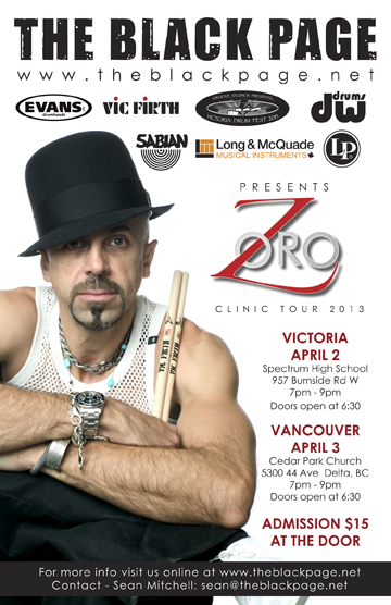 The Black Page Drumsite presents the Zoro Drum Clinic tour: Zoro Drum Clinic @ Spectrum Community Theatre - Apr 02, 2013