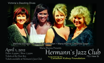 Maria Manna, Maureen Washington, Melinda Whitaker , Miranda Sage, Tom Vickery, Joey Smith, Damian Graham @ Hermann's Jazz Club Apr 1 2012 - May 6th @ Hermann's Jazz Club
