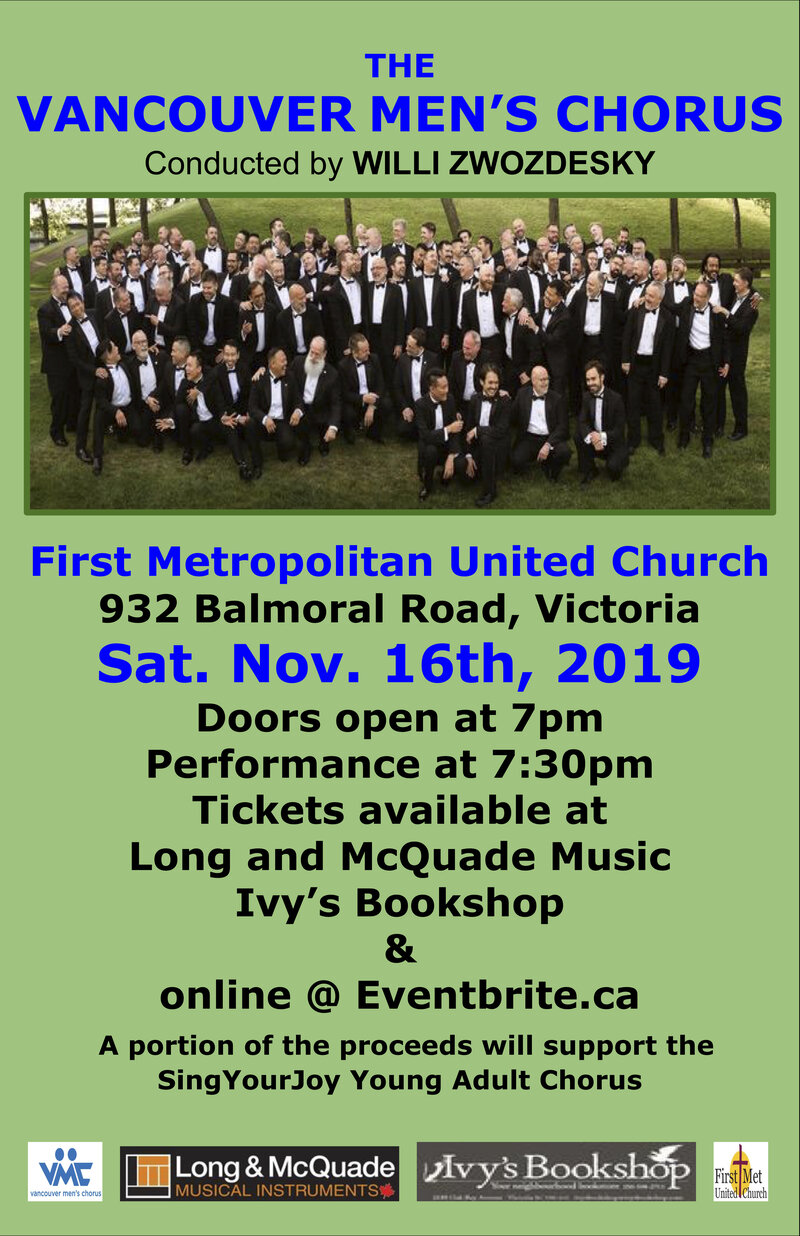 Back by Popular Demand: Vancouver Men's Chorus @ United Commons (First Metropolitan United Church) Nov 16 2019 - May 14th @ United Commons (First Metropolitan United Church)