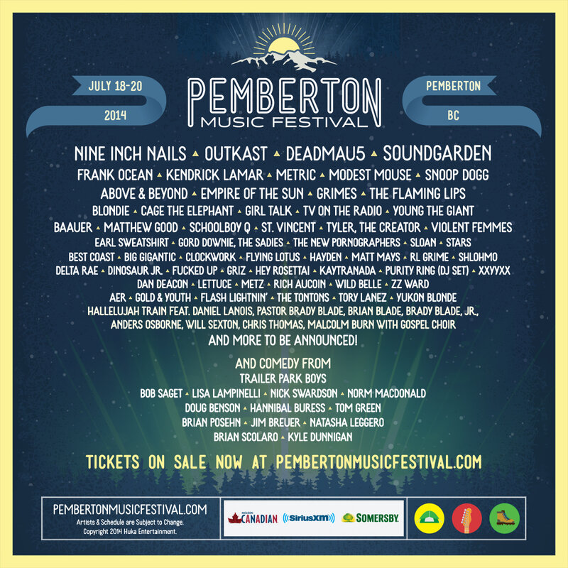 Pemberton Music Festival: Nine Inch Nails, Outkast, DEADMAU5, Soundgarden, Frank Ocean, Kendrick Lamar, Metric, Modest Mouse, Snoop Dogg, Above & Beyond, Empire of the Sun, Grimes, Flaming Lips, Cage the Elephant, Girl Talk, TV on the Radio, YOUNG THE GIANT, Baauer, Matthew Good, Schoolboy Q, St. Vincent, Tyler, The Creator, etc. @ Pemberton Festival - Jul 18, 2014