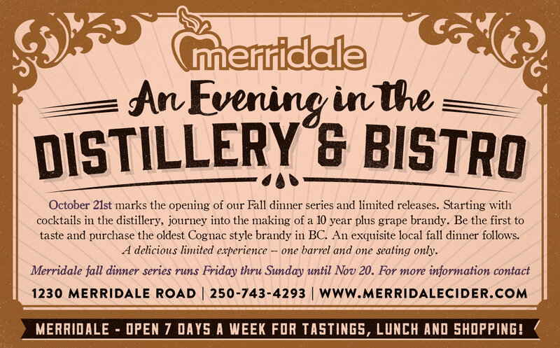 Cowichan Cognac Dinner Event at Merridale @ Merridale Cidery & Distillery Oct 21 2016 - Jun 4th @ Merridale Cidery & Distillery