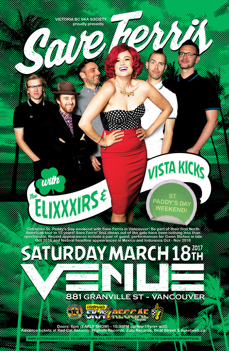 NEW SOUND TOUR 2017 - St. Paddy's Day Weekend with: SAVE FERRIS, The EliXXXirs, Vista Kicks @ Venue Mar 18 2017 - May 6th @ Venue