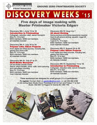 Discovery week Introduction to Printmaking @ GZPS: Victoria Edgarr @ Ground Zero Printmakers Studio GZPS Jun 15 2015 - May 5th @ Ground Zero Printmakers Studio GZPS