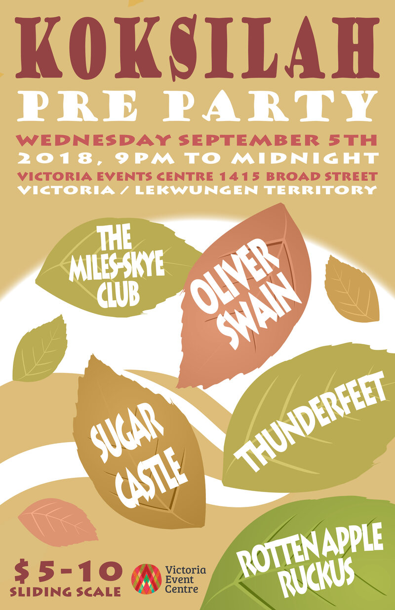 Koksilah Pre Party: Thunderfeet, Rotten Apple Ruckus, Sugar Castle, The Miles Skye Club, Oliver Swain @ Victoria Event Centre Sep 5 2018 - May 8th @ Victoria Event Centre