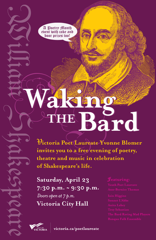 Waking the Bard: Yvonne Blomer , Ann-Bernice Thomas, Iain Higgins, Sonney L'Abbe, Anita Lahey, Troy Sebastian, Banquo Folk Ensemble @ City Hall, 1 Centennial Square, Victoria, BC - Apr 23, 2016
