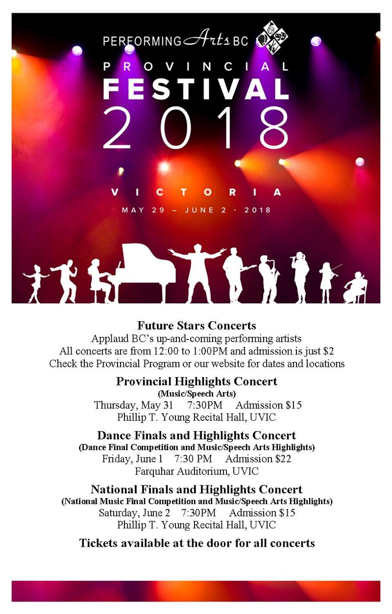 Provincial Festival Dance Finals and Highlights Concert @ The Farquhar at UVic Jun 1 2018 - May 6th @ The Farquhar at UVic