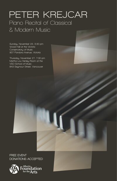 Piano Recital of Classical and Modern Music: Peter Krejcar @ Robin and Winifred Wood Recital Hall - Victoria Conservatory of  Nov 23 2014 - Jun 24th @ Robin and Winifred Wood Recital Hall - Victoria Conservatory of 