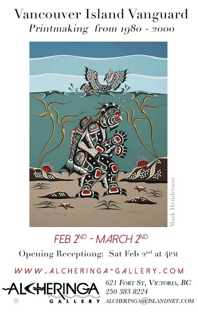 Vancouver Island Vanguard: Printmaking from 1980 - 2000: TEMOSEN Charles Elliott, Delmar Johnnie Seletze', Mark Hendersen, Susan Point, Art Thompson, Beau Dick @ Mark Loria Gallery Feb 2 2019 - May 6th @ Mark Loria Gallery