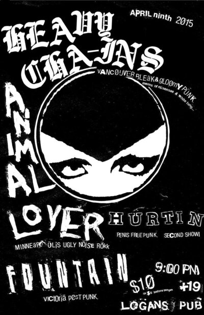 Heavy Chains  (Mems of Nu Sensae + WhiteLung), Animal Lover  (Minneapolis), Fountain, Hurtin @ Logan's Pub Apr 9 2015 - May 16th @ Logan's Pub