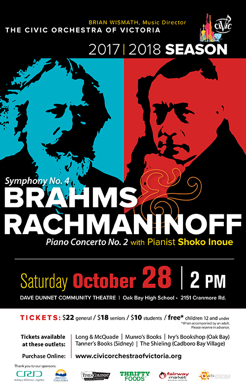 Brahms & Rachmaninoff [with Shoko Inoue]: The Civic Orchestra of Victoria @ Dave Dunnet Theatre  Oct 28 2017 - May 1st @ Dave Dunnet Theatre 