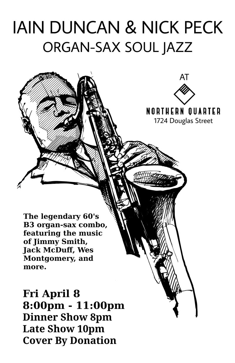 Organ-Sax Soul Jazz: Iain Duncan, Nick Peck @ Northern Quarter Apr 8 2016 - May 6th @ Northern Quarter