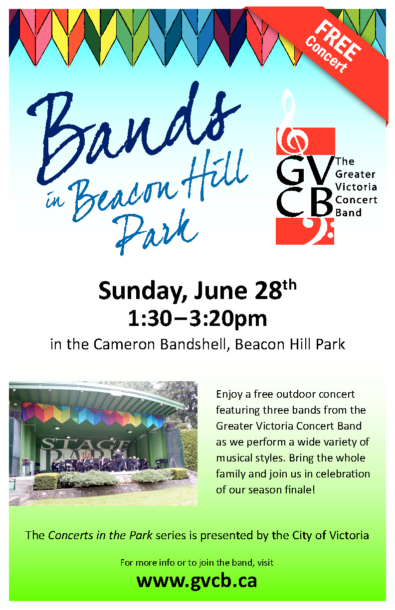 Bands in Beacon Hill Park: Greater Victoria Concert Band @ Stage in the Park (Cameron Bandshell) Jun 28 2015 - May 7th @ Stage in the Park (Cameron Bandshell)