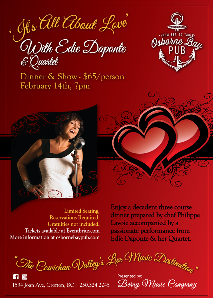 It's All About Love - Edie Daponte: Edie DaPonte, Joey Smith, Karel Roessingh, Damian Graham @ Osborne Bay Pub Feb 14 2020 - May 6th @ Osborne Bay Pub