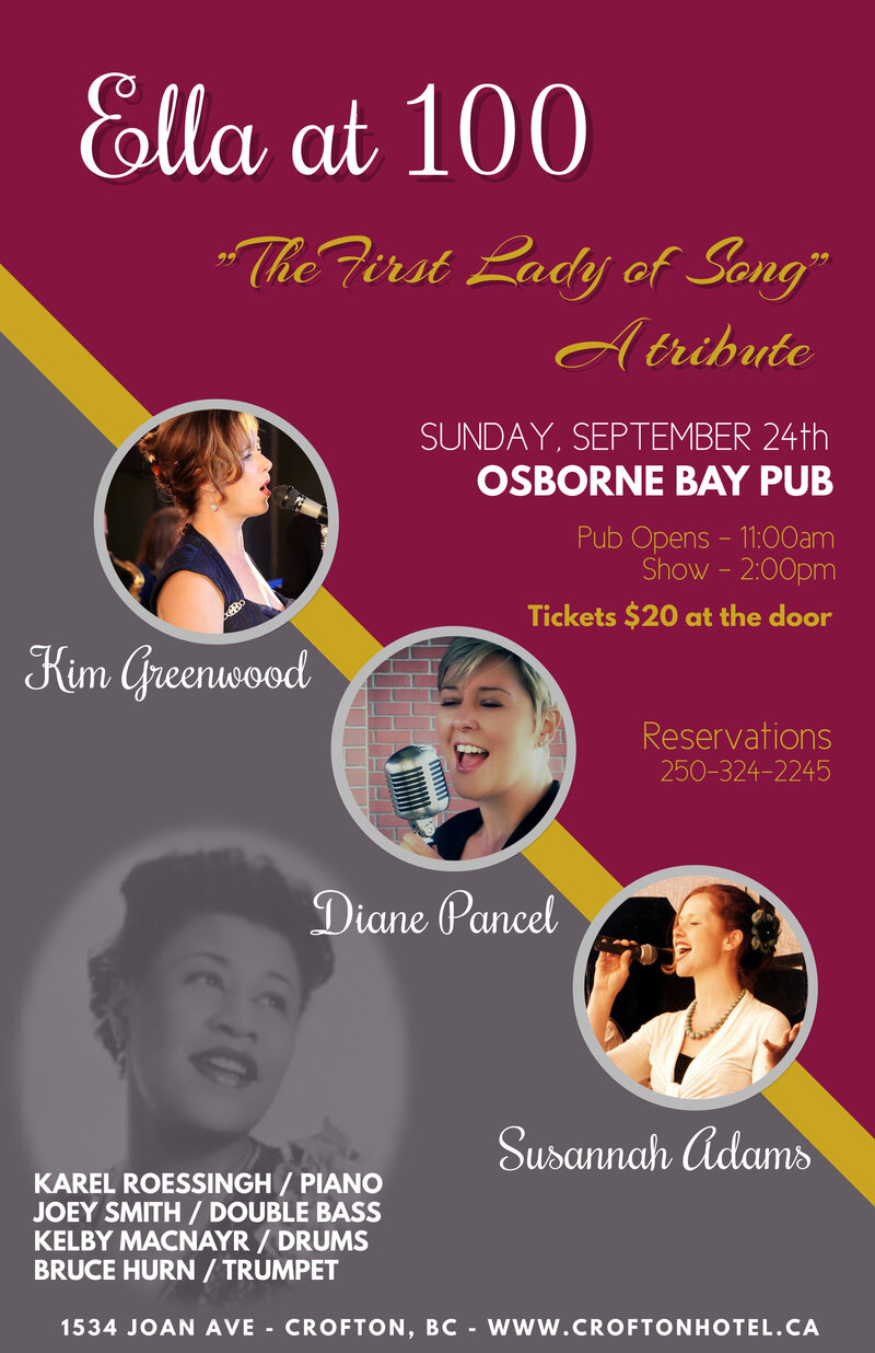 Ella at 100 - Again!: Kim Greenwood, Diane Pancel, Susannah Adams @ Crofton Hotel and Pub Sep 24 2017 - May 7th @ Crofton Hotel and Pub