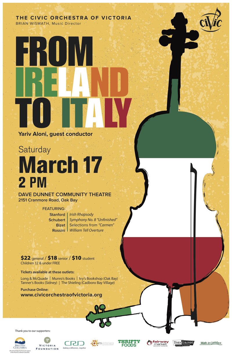 From Ireland to Italy: The Civic Orchestra of Victoria @ Dave Dunnet Theatre  Mar 17 2018 - May 1st @ Dave Dunnet Theatre 